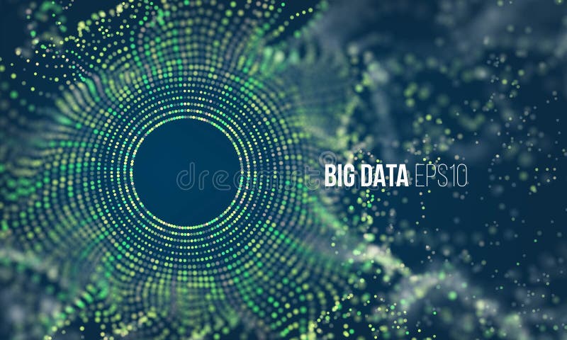 Abstract colorful particle grid flow with bokeh. Science dust with glow. Futuristic bigdata visualization background. Coding mesh vectors