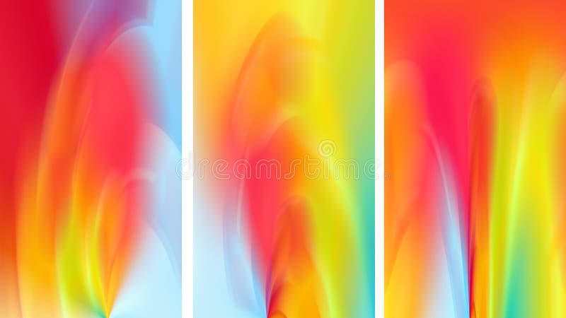 Abstract colorful rainbow backgrounds for stories. Spontaneous blurry lines. Banner, set of 3 vertical images stock illustration