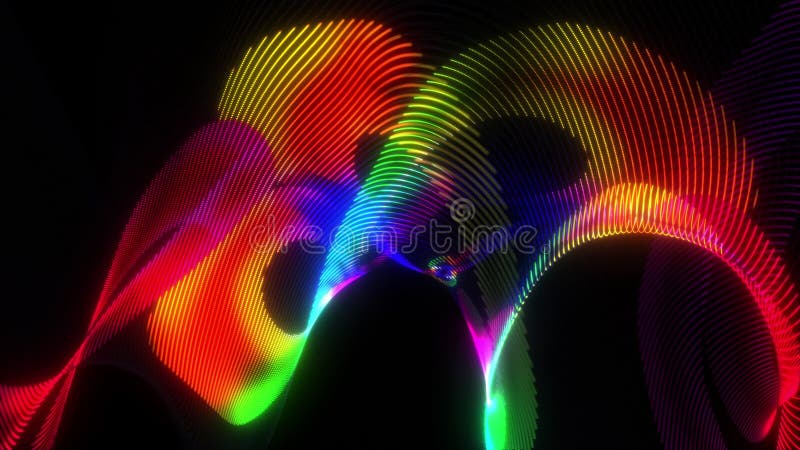 Abstract colorful rainbow neon color glow lines swirl loop technology background, smoothly oscillation and wave. 4K 3D loop.