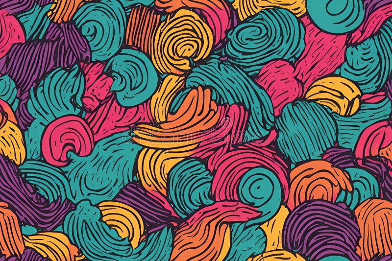 Abstract colorful scribble print seamless pattern illustration in retro 80s style. Trendy background with creative drawing royalty free illustration