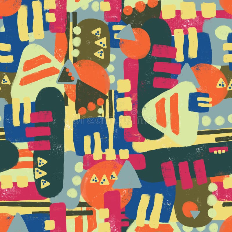 Abstract Colorful seamless pattern with different shapes. Fun abstract texture with abstract dots, triangles, blocks. Fun modern stock image Abstract Colorful seamless pattern with different shapes. Fun abstract texture with abstract dots, triangles, blocks. Fun modern stock image