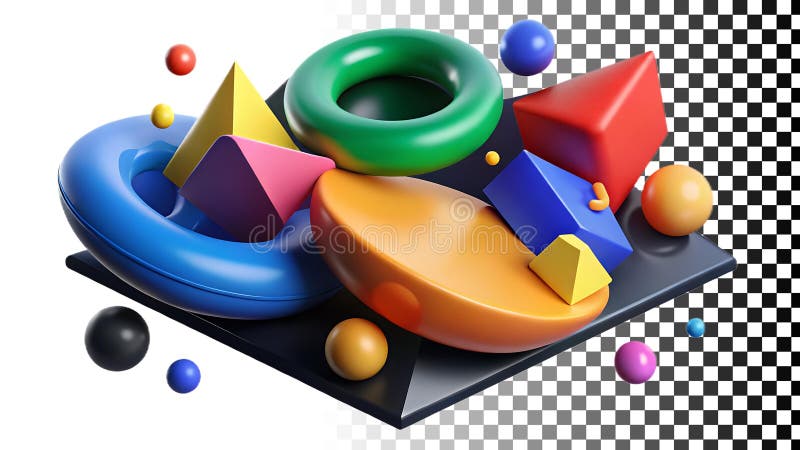 Abstract colorful shapes, geometric composition, modern art png transparent image Generative AI stock illustration