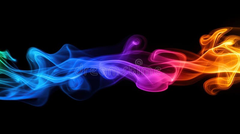 Abstract colorful smoke swirls on black background. (7 stock images