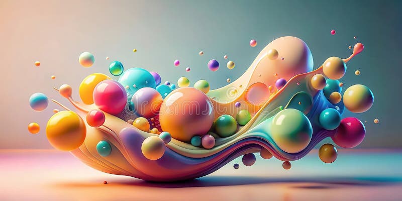 Abstract colorful spheres in dynamic fluid wave composition. Generative AI vector illustration