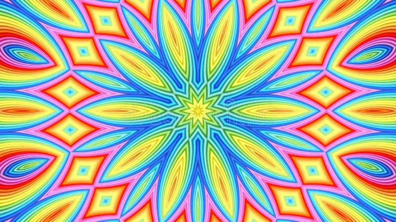 Abstract colorful pattern of stars and flowers pulsating in center. royalty free illustration