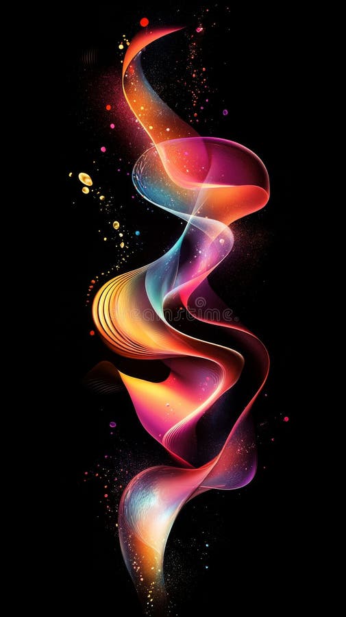 Abstract colorful wave on black background, vibrant digital art concept stock image