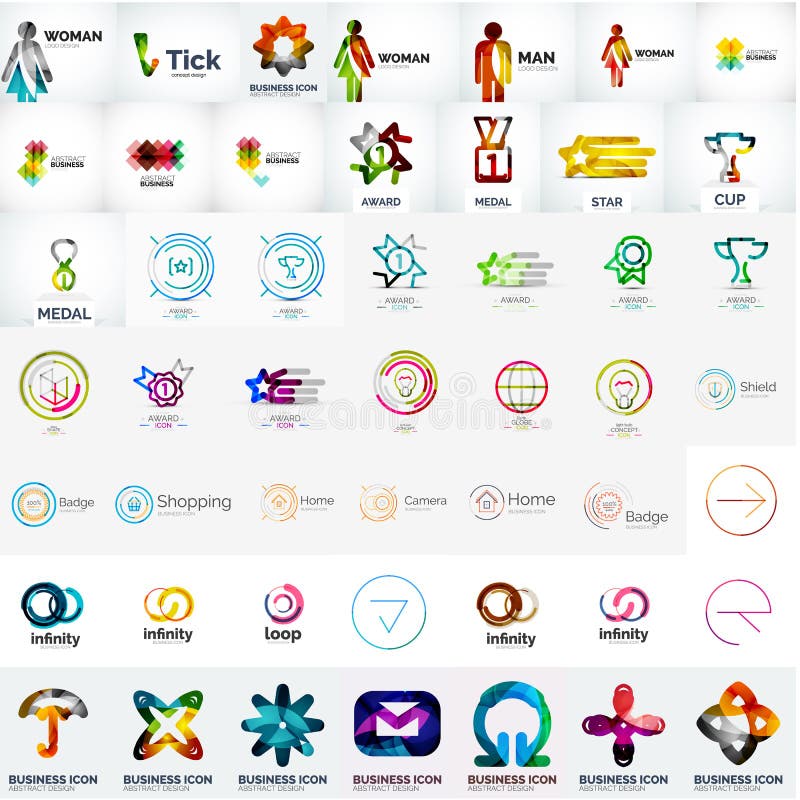 Abstract company logo vector collection - large set of business corporate logotypes. Minimal shield vectors