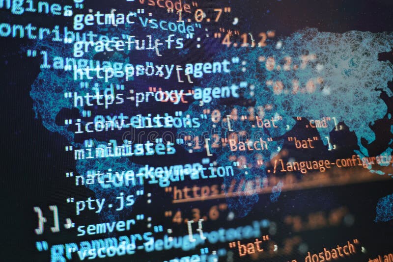 Abstract computer script code. Programming code screen of software developer. Software Programming Work Time stock photo