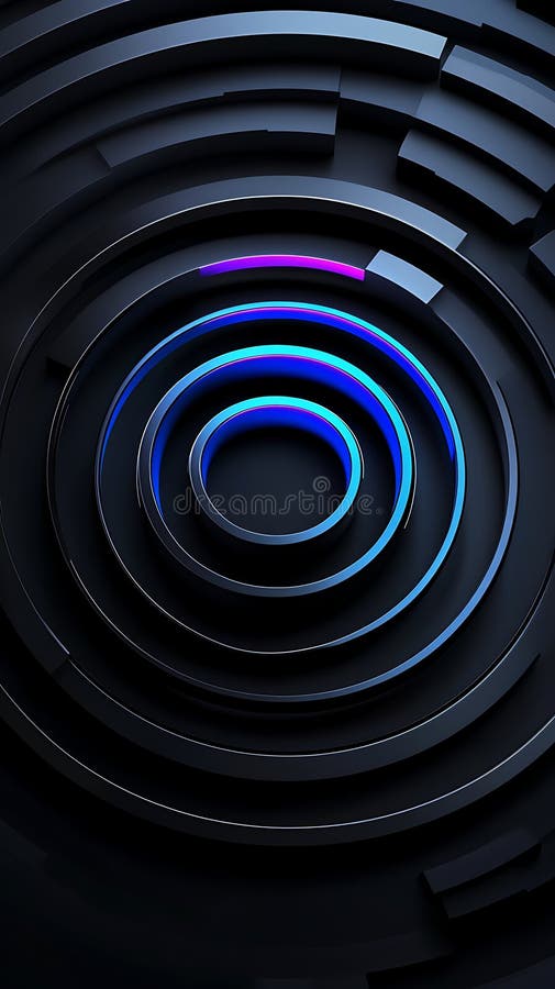 Abstract concentric circles with neon glow stock photos