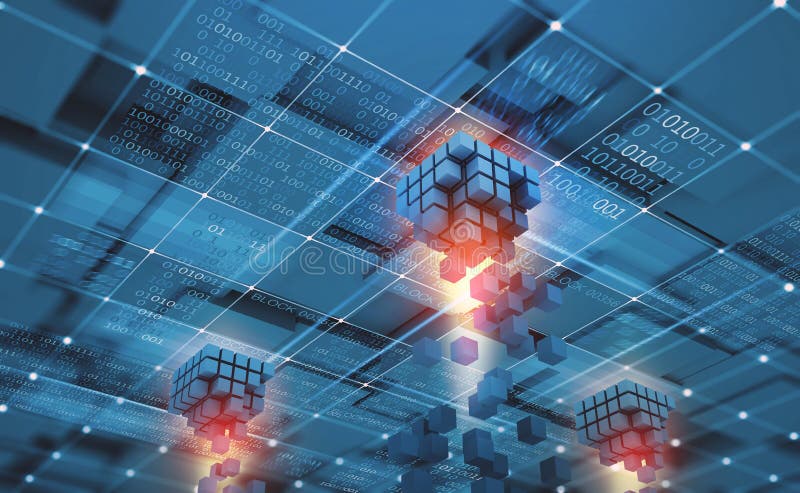 Abstract concept Blockchain network. Fintech technology. Global protection and data transmission royalty free illustration Abstract concept Blockchain network. Fintech technology. Global protection and data transmission royalty free illustration