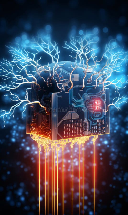 Abstract concept with electronic processor of the future for computing power. Biotechnology and machine learning concept. vector illustration