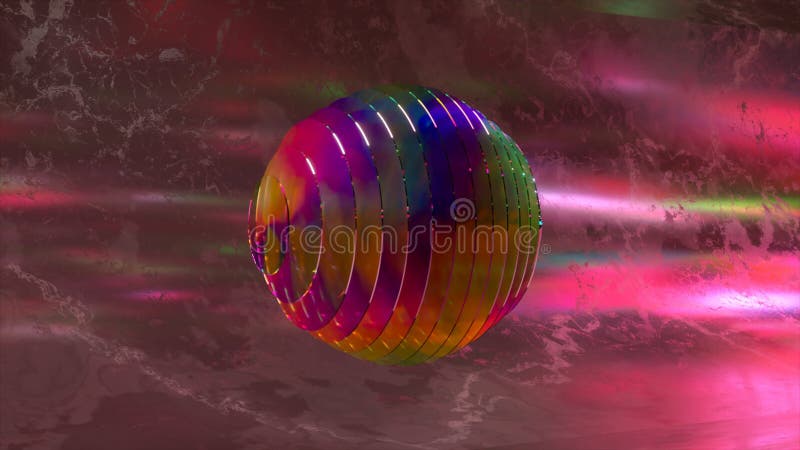 Abstract concept. Flat transparent disks form a sphere. The wave changes the color of the disks. neon light. Rainbow. vector illustration