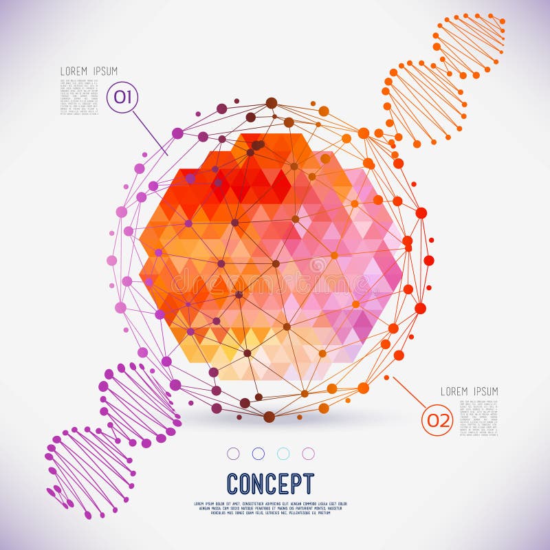 Abstract concept geometric lattice, the scope of molecules, DNA chain. stock illustration