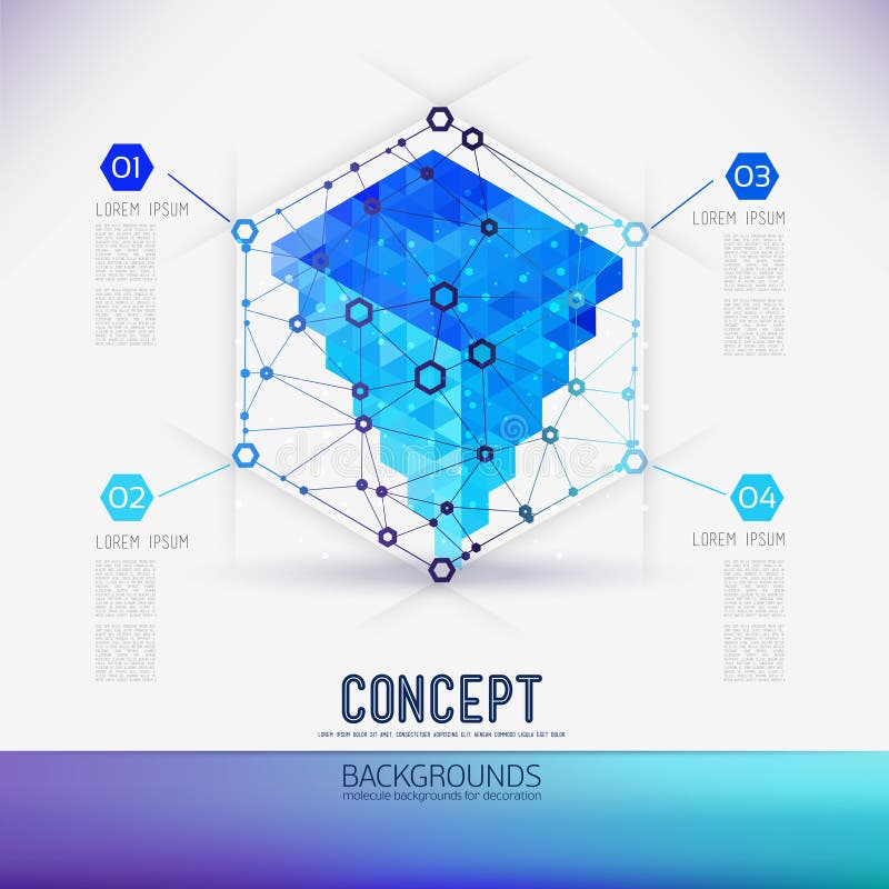 Abstract concept geometric lattice, the scope of molecules, in the hexagon. stock illustration