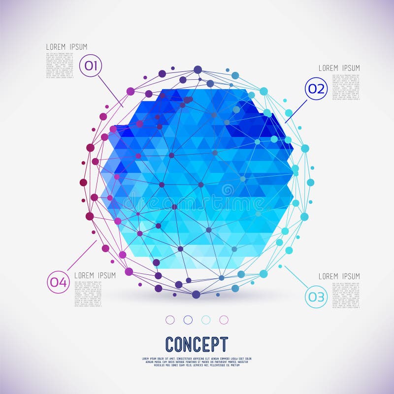 Abstract concept geometric lattice, the scope of molecules, the molecules in the circle. stock illustration