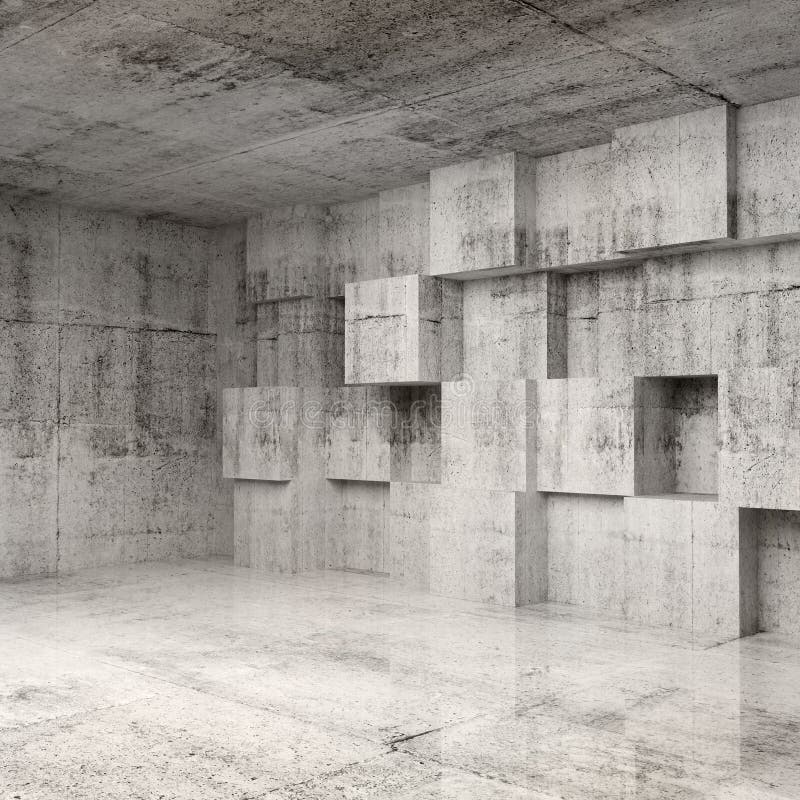Abstract concreet 3d binnenland met kubussen stock illustratie Abstract concreet 3d binnenland met kubussen stock illustratie