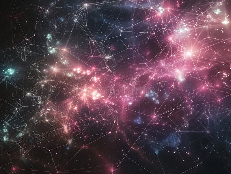 Abstract Cosmic Connections: A Dynamic Constellation of Interconnected Nodes stock illustration