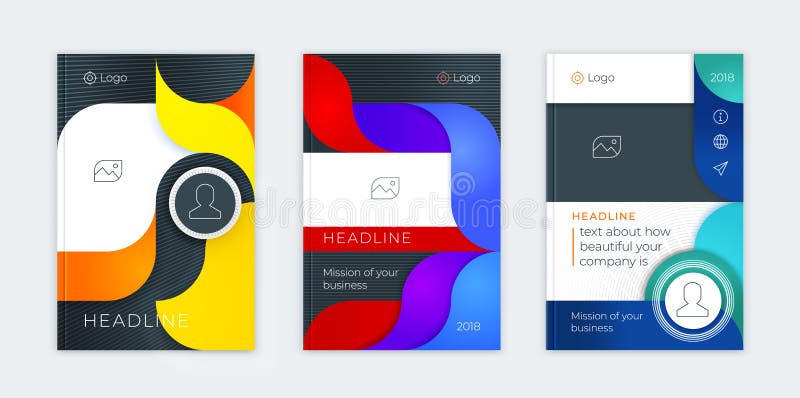 Abstract vector business template set. Brochure layout, cover modern design annual report, poster, A4 multicolored waves stock illustration Abstract vector business template set. Brochure layout, cover modern design annual report, poster, A4 multicolored waves stock illustration
