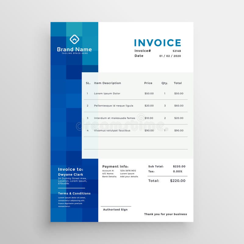 Abstract creative blue business invoice template stock illustration Abstract creative blue business invoice template stock illustration