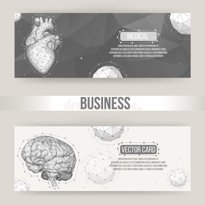 Abstract Creative concept vector background of the human brain and heart. Polygonal design style letterhead and brochure stock illustration