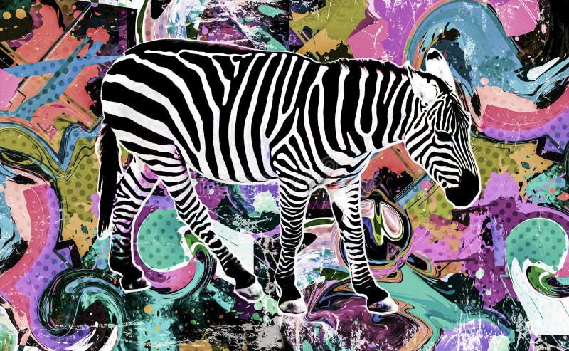 Abstract creative illustration with zebra art with colorful stripes