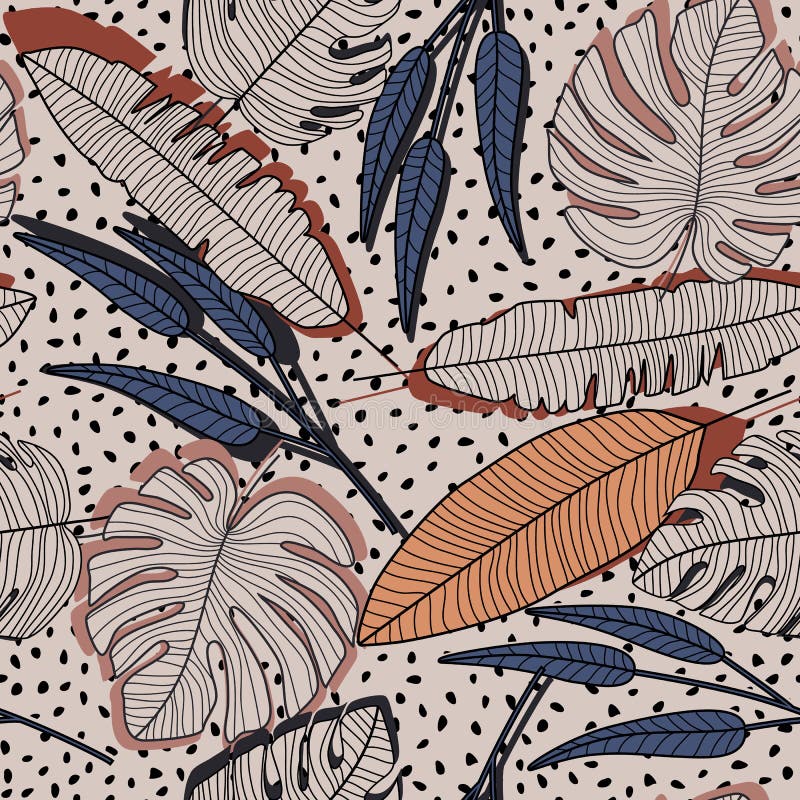 Abstract creative tropical seamless pattern on background stock illustration