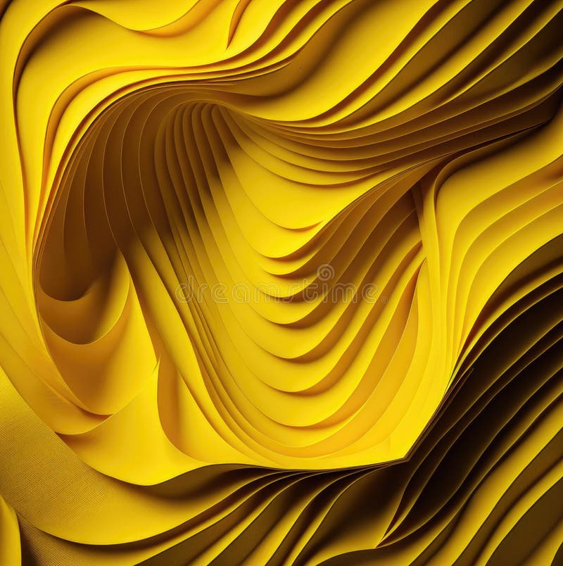 An Abstract Crumpled Wavy Yellow Paper Background. Created with Generative AI Stock Illustration