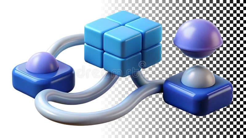 Abstract cube and sphere network, representing data connections and systems png transparent image Generative AI vector illustration