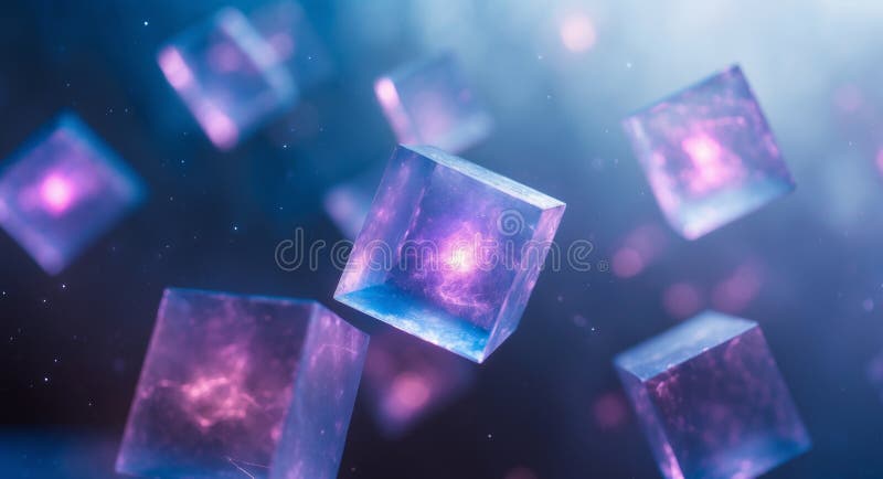 Abstract Cubes with Glowing Cores. A Dance of Light, Geometry, and Modern Art stock image