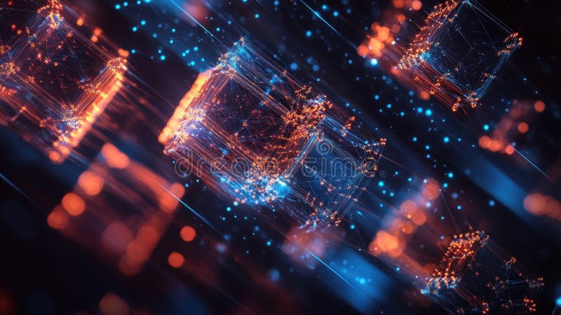 Abstract cubes representing data blocks transferring in cyberspace royalty free stock image