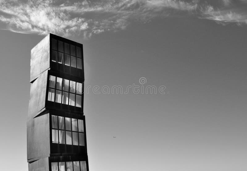 Abstract cubes sculpture in city and beach stock photos