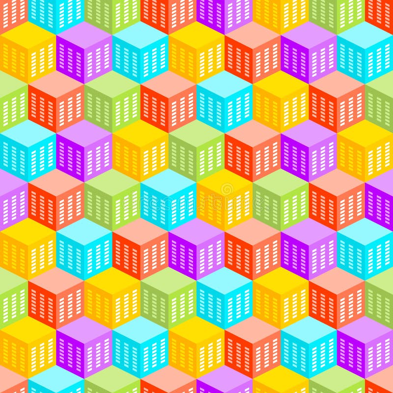 Abstract cubic city seamless pattern formed out of heaxgonal blocks