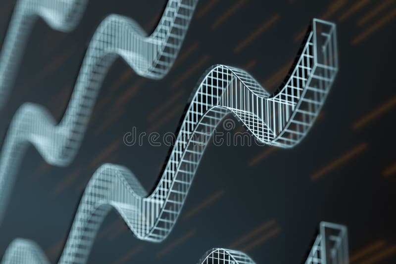 Abstract curve lines with dark background, 3d rendering stock illustration