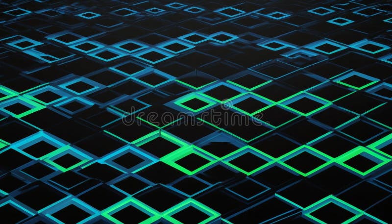 Abstract 3D Background: Geometric Neon Diamond Pattern, Teal and Green Gradient royalty free illustration