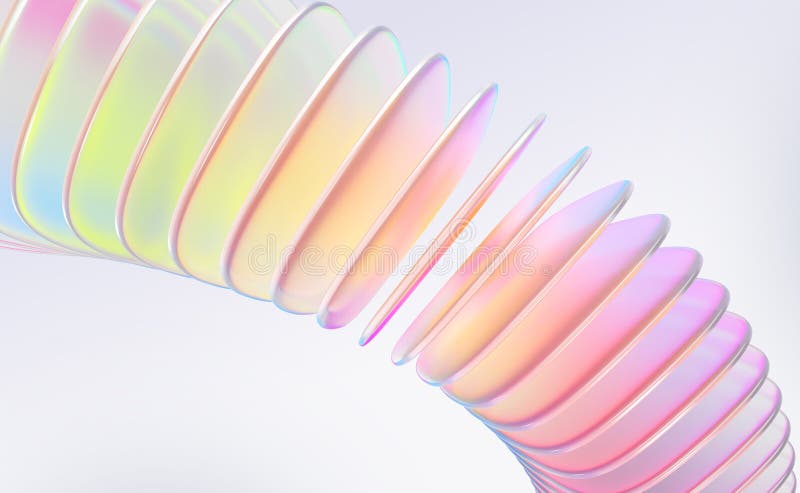 Abstract 3d background with holographic wave ribbon effect of glass square plates row. Iridescent ribbed line pattern. Digital stock illustration