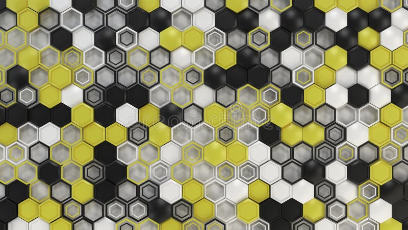 Abstract 3d background made of black, white and yellow hexagons on white background stock illustration Abstract 3d background made of black, white and yellow hexagons on white background stock illustration