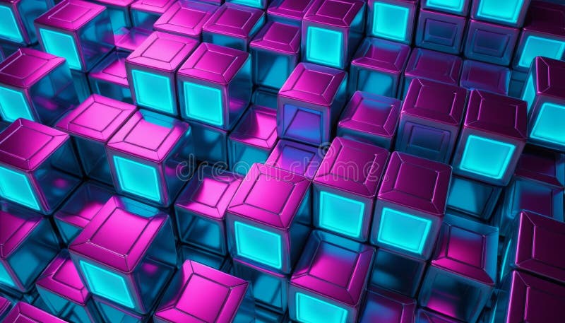 Abstract 3D Background: Neon Cubes, Purple and Cyan, Geometric Pattern vector illustration