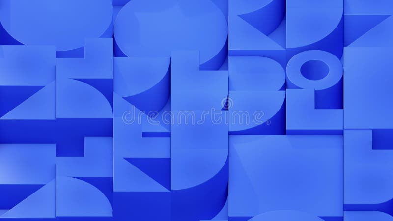 Abstract 3D Blue Geometric Shapes Moving in Grid, 4K Seamless Loop stock illustration