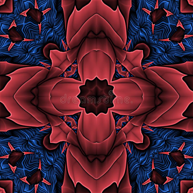 3d blue red kaleidoscopic fractal pattern stock illustration