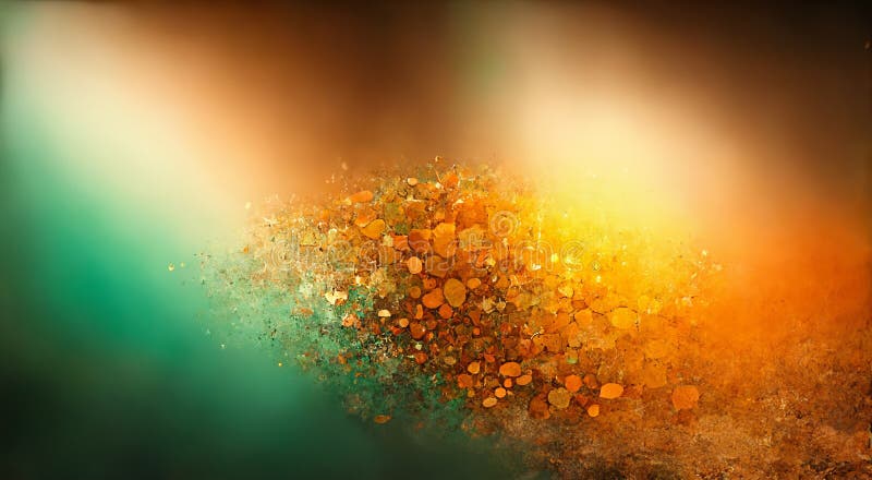 An abstract 3D color gradient background with rust orange, yellow ochre, and patina green