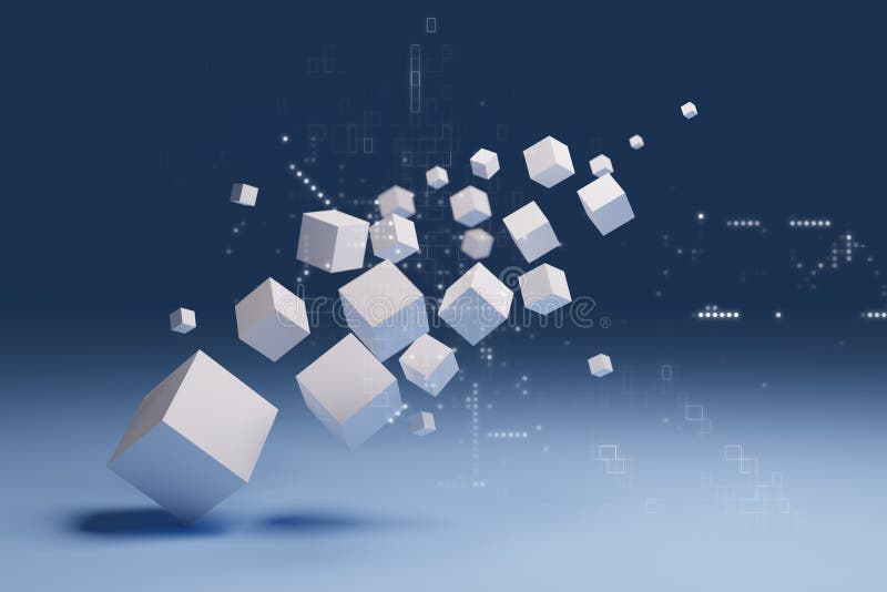 Abstract 3D cube, digital technology concept stock illustration