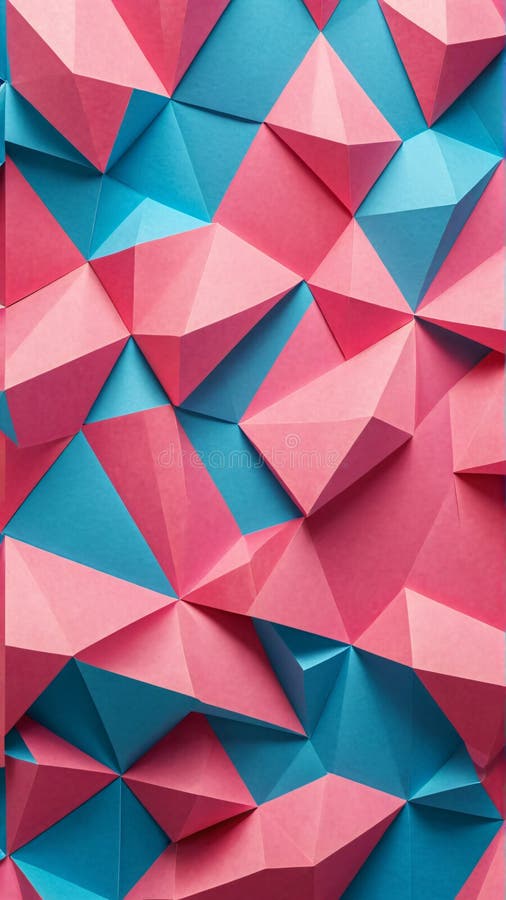 Abstract 3D Geometric Pattern with Pink and Blue Origami Inspired Shapes for Modern Wallpaper royalty free illustration
