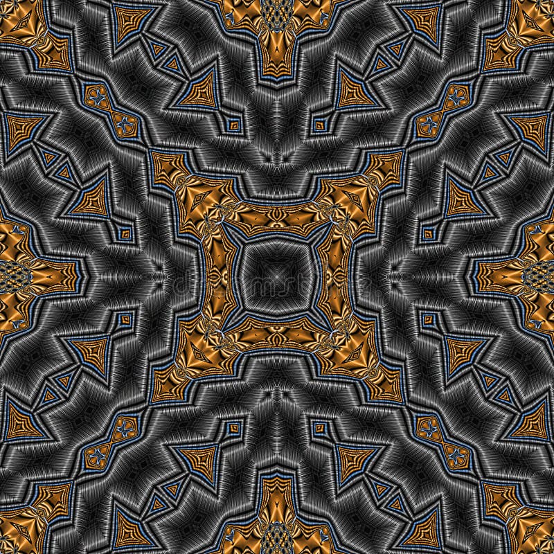 3d golden silver blue kaleidoscopic fractal pattern vector illustration