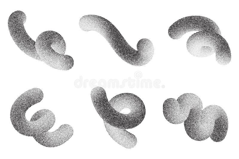 Abstract 3D gradient shapes. Wavy lines vector elements with noisy fluid texture. Fluid swirl grainy graphic with sandy effect royalty free illustration
