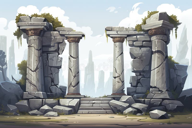 Abstract 2D greek stone pillars background environment for adventure or battle mobile game.