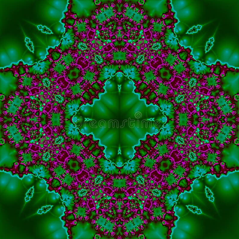 3d green violet kaleidoscopic fractal pattern stock illustration