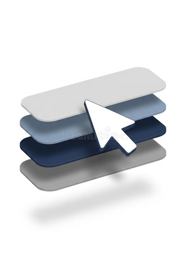 Features a stack of four rounded rectangular layers in varying shades of royalty free illustration