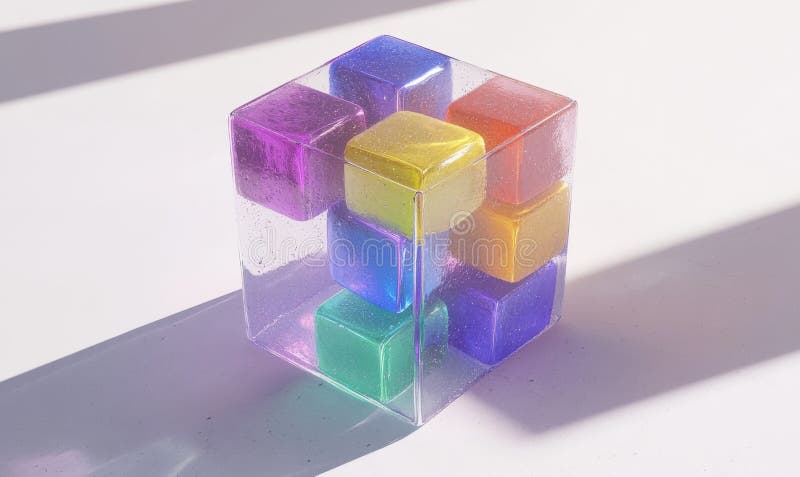Abstract 3D illustration featuring a modern geometric pattern, with a backdrop of vibrant cubes. royalty free illustration