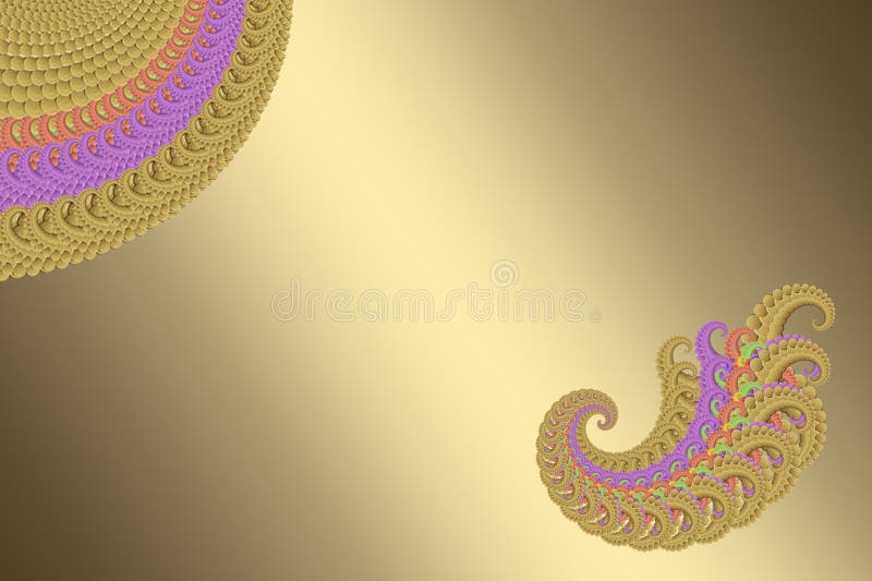 Abstract 3D image on a gold background of patterned fractal elements, modern stylish fantasy screensaver stock illustration Abstract 3D image on a gold background of patterned fractal elements, modern stylish fantasy screensaver stock illustration