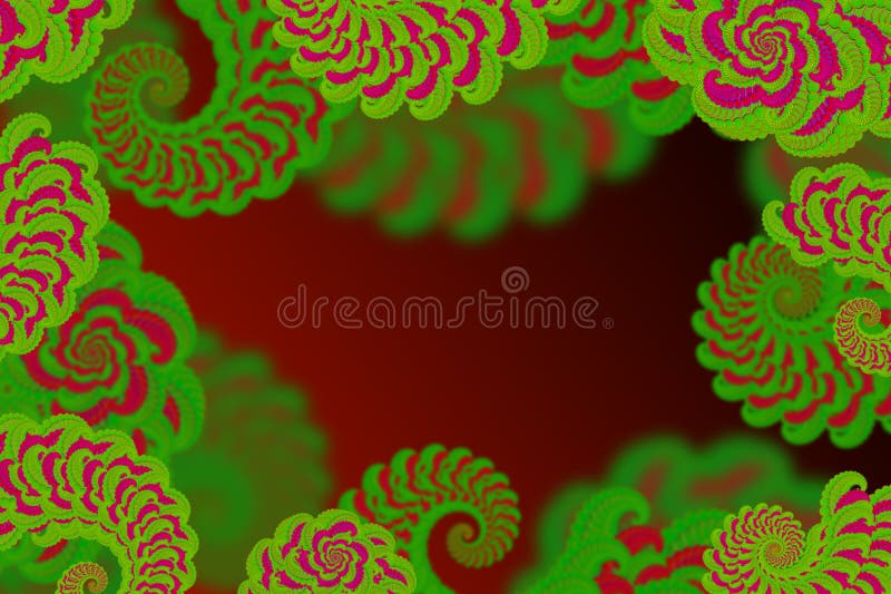 Abstract 3D image on a red background with a volumetric fractal complex patterned element of the curl in the form of flowers, mode royalty free illustration